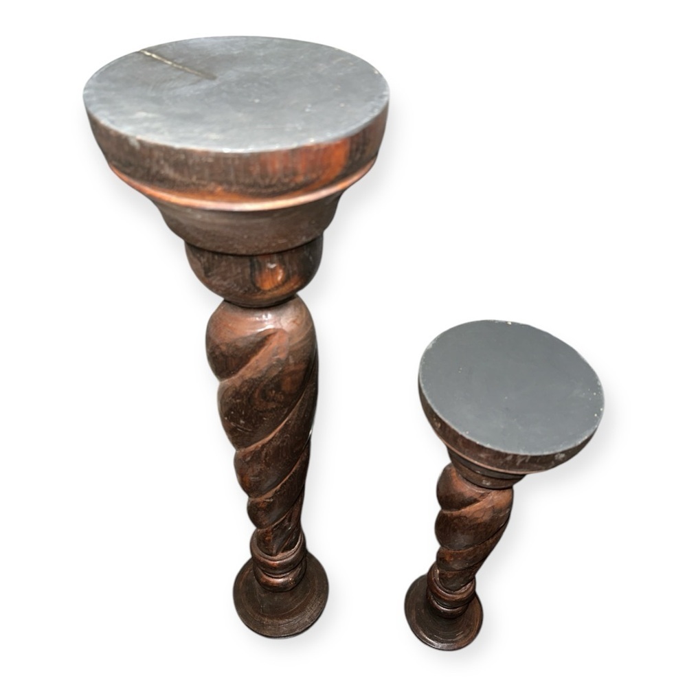 Handmade Farmhouse/ Cottagecore Brown Wooden Candle Holders set of 2 - Picture 6 of 6